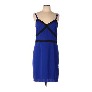 BEBE Casual Dress Size 10 Blue Black Sleeveless V-Neck Knee Length NEW $79